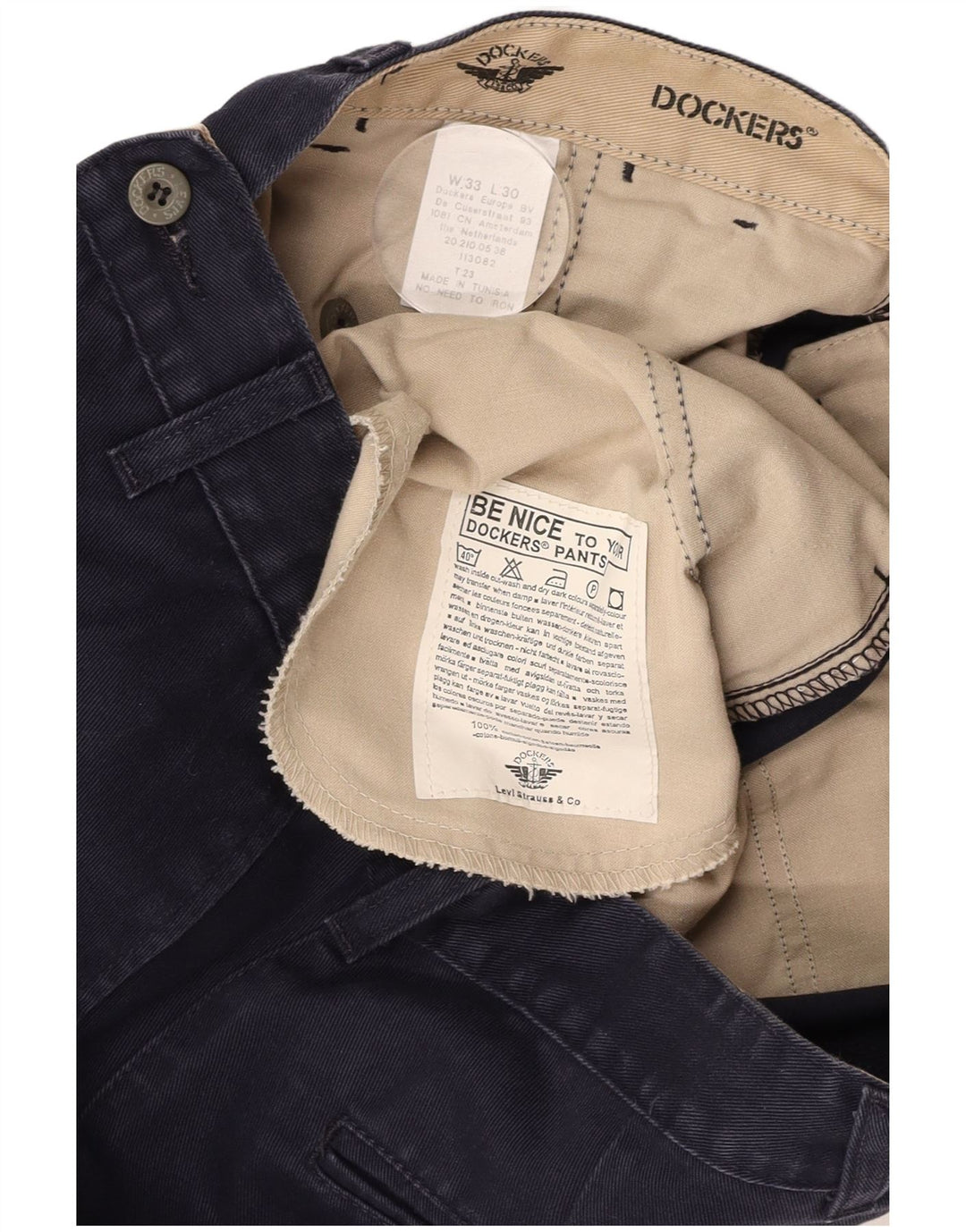 DOCKERS Muške chino hlače širokog kroja W33 L30 tamnoplavi pamuk