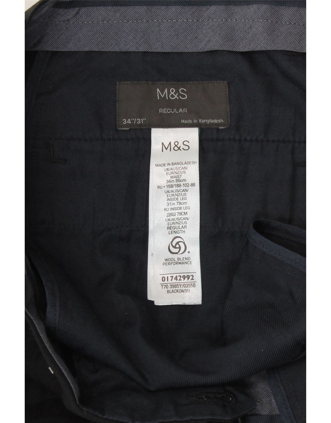 Marks & Spencer muške ležerne hlače regularnog kroja W34 L31 crni poliester