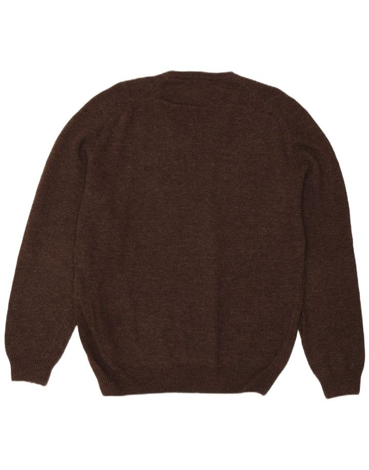 Vintage muški džemper s V-izrezom XL smeđa argyle/dijamantna vuna