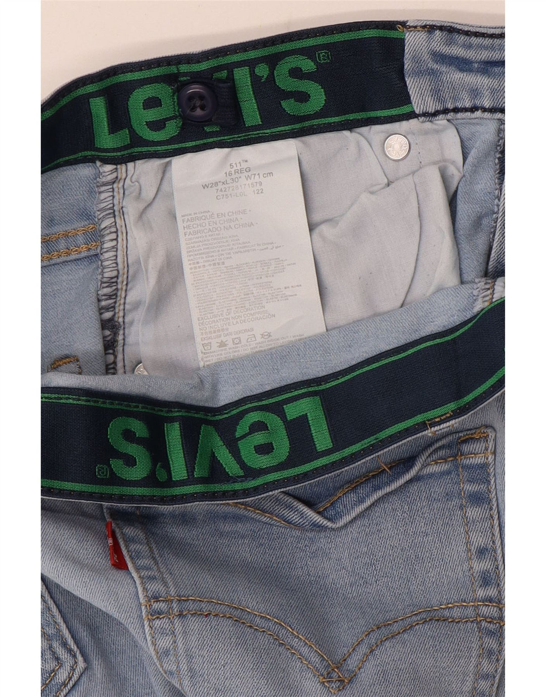 Levi's Boys 511 Oštećene uske traperice 15-16 godina W28 L30 plavi pamuk