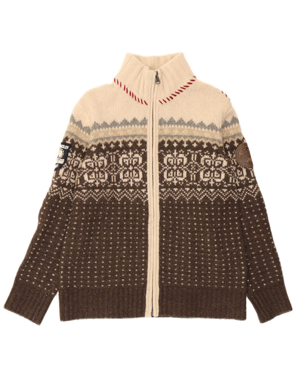 Napapijri ženski kardigan džemper UK 14 Srednje smeđa Fair Isle Lambswool