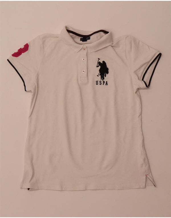 US POLO ASSN Ženska grafička polo majica UK 18 XL bijeli pamuk