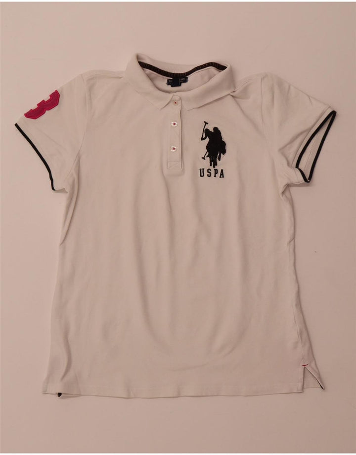 US POLO ASSN Ženska grafička polo majica UK 18 XL bijeli pamuk