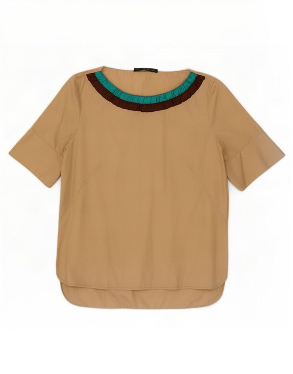 Zara ženski gornji dio bluze UK 16 Large Beige Colourblock Cotton