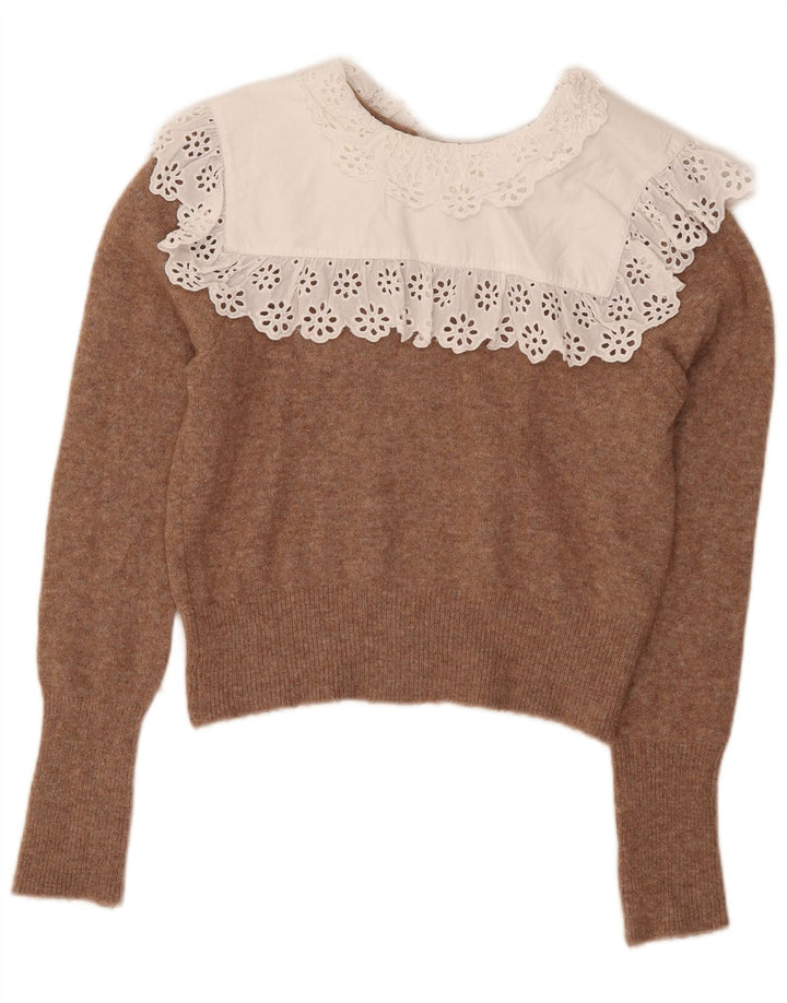 Zara ženski džemper s kratkim izrezom UK 14 srednje smeđi poliester