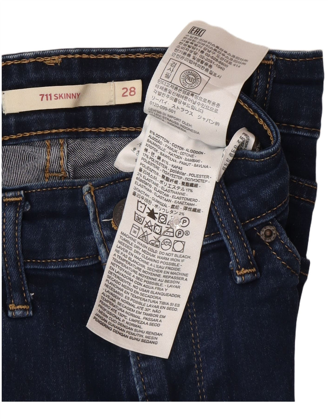 Levi's ženske 711 uske traperice W28 L28 tamnoplavi pamuk