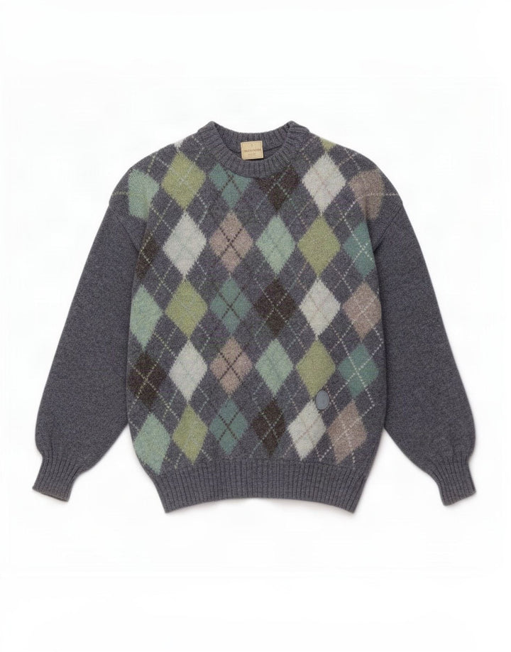 Trussardi muški džemper s okruglim izrezom Srednje plavi Argyle/Diamond Wool