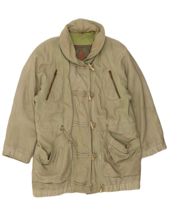 Vintage ženski preveliki kožni kaput EU 44 XL zelena koža