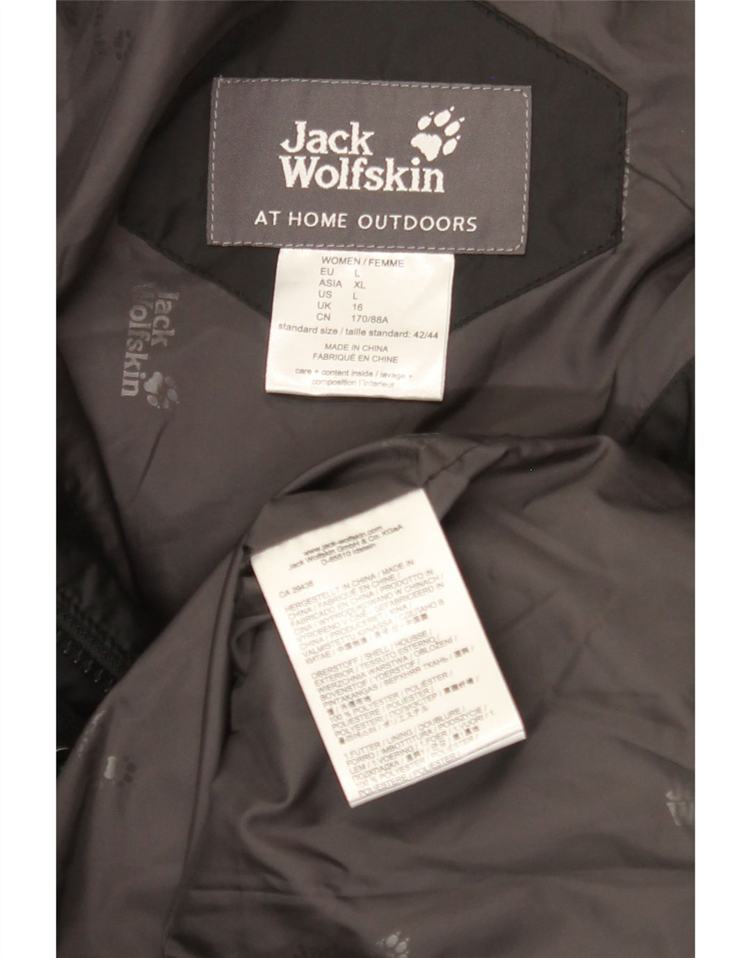 JACK WOLFSKIN Womens Hooded Padded Coat UK 16 Large  Black Polyester Vintage Jack Wolfskin and Second-Hand Jack Wolfskin from Messina Hembry 