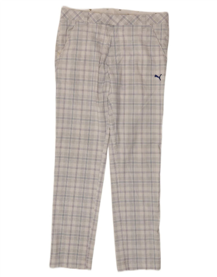PUMA muške uske chino hlače W34 L34 bijeli karirani poliester