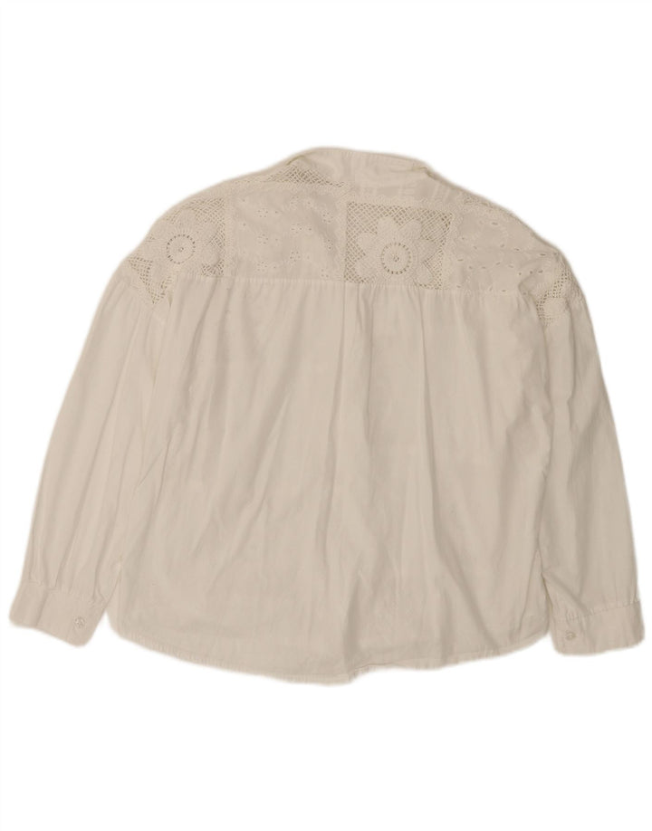 VINTAGE Ženska košulja bluza 3/4 rukava UK 14 Srednje bijeli cvjetni pamuk