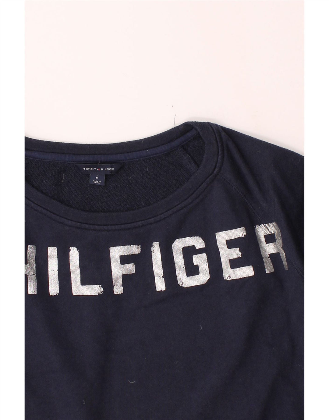 TOMMY HILFIGER Womens Graphic Sweatshirt Jumper UK 14 Medium Navy Blue Vintage Tommy Hilfiger and Second-Hand Tommy Hilfiger from Messina Hembry 