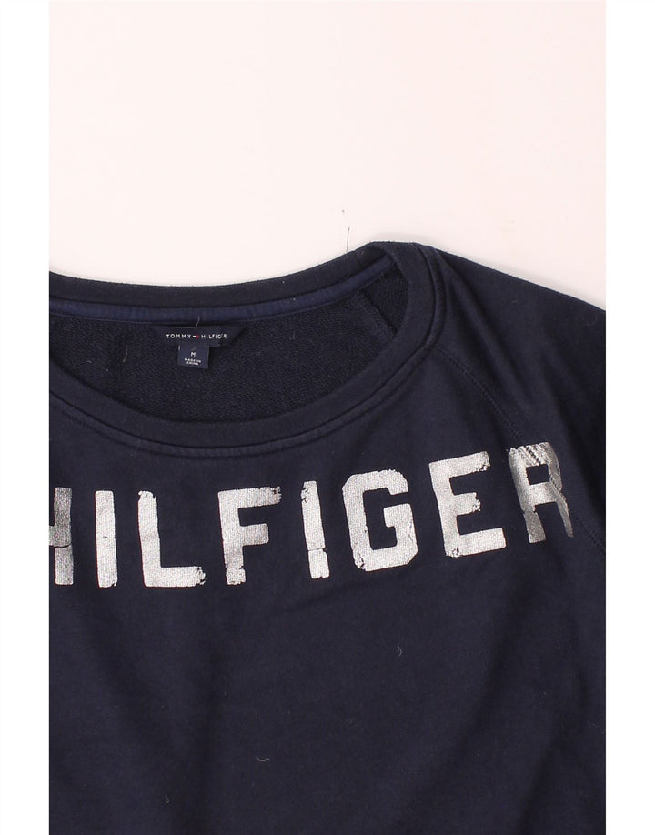 TOMMY HILFIGER Womens Graphic Sweatshirt Jumper UK 14 Medium Navy Blue Vintage Tommy Hilfiger and Second-Hand Tommy Hilfiger from Messina Hembry 