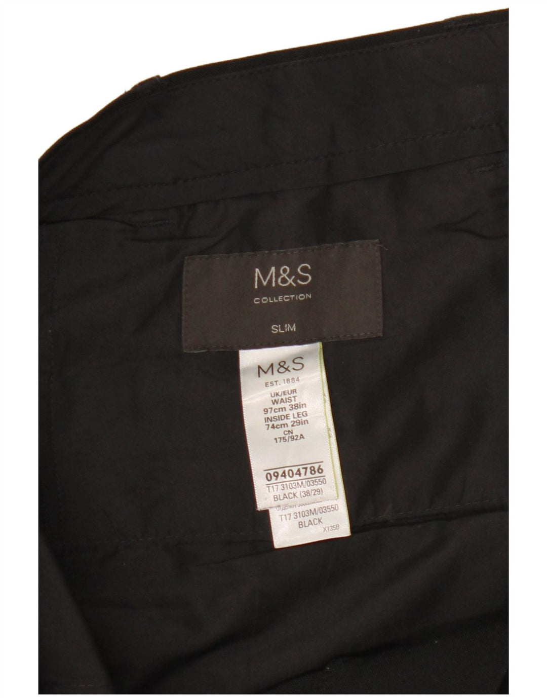 Marks & Spencer muške uske chino hlače W38 L29 crni poliester