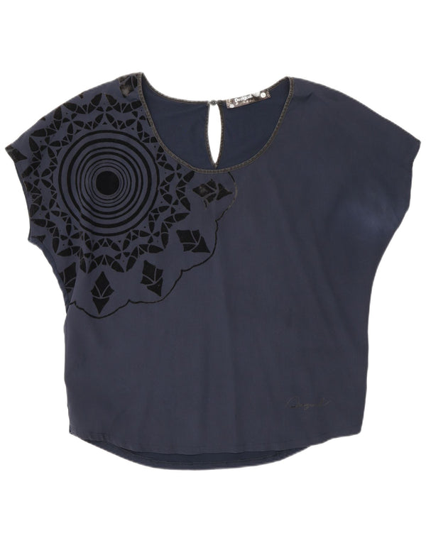 Desigual gornji dio ženske grafičke bluze UK 16 Large Navy Blue Geometric