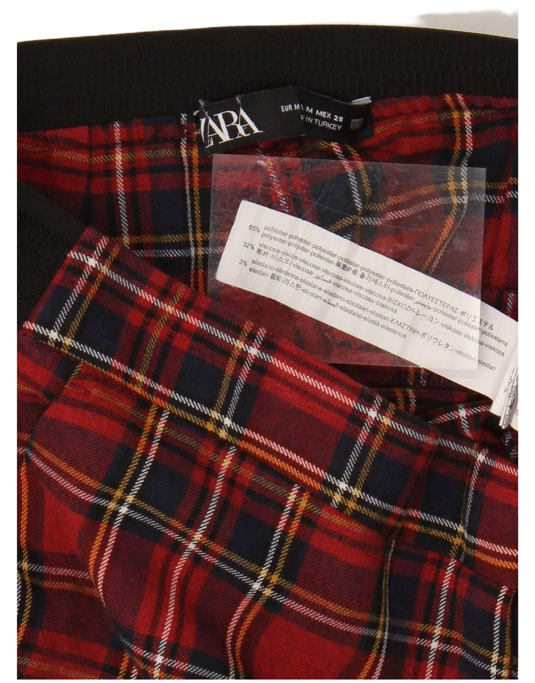 Zara ženske uske chino hlače srednje veličine W28 L26 crveni karirani poliester