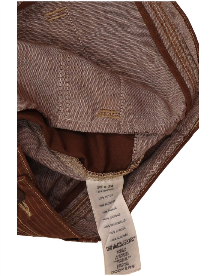 DOCKERS Muške uske chino hlače W34 L34 Klasične smeđe pruge