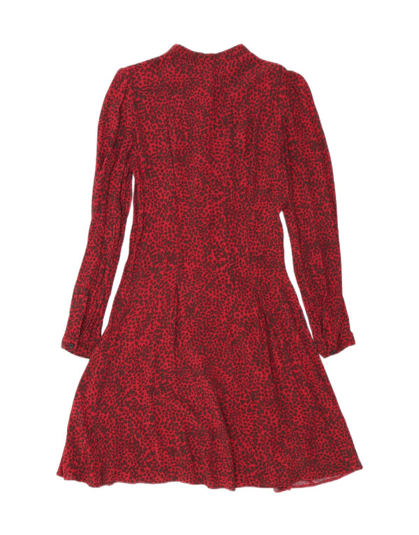 WAREHOUSE Ženska košulja haljina UK 8 Mali crveni životinjski print od viskoze