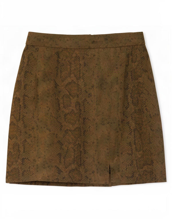 Vintage ženska mini suknja IT 44 srednje veličine W27 kaki životinjskog uzorka