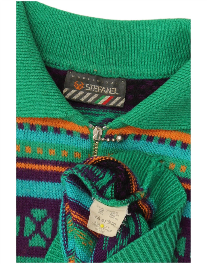 STEFANEL ženska pletena polo haljina dugih rukava UK 14 srednje zelena geometrijska