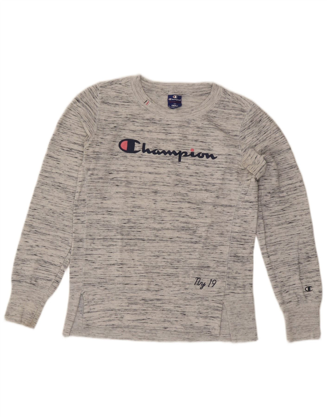 CHAMPION Womens Graphic Sweatshirt Jumper UK 10 Small Grey Flecked