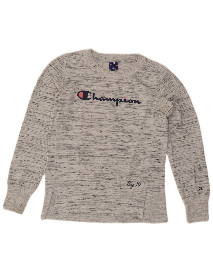 CHAMPION Womens Graphic Sweatshirt Jumper UK 10 Small Grey Flecked