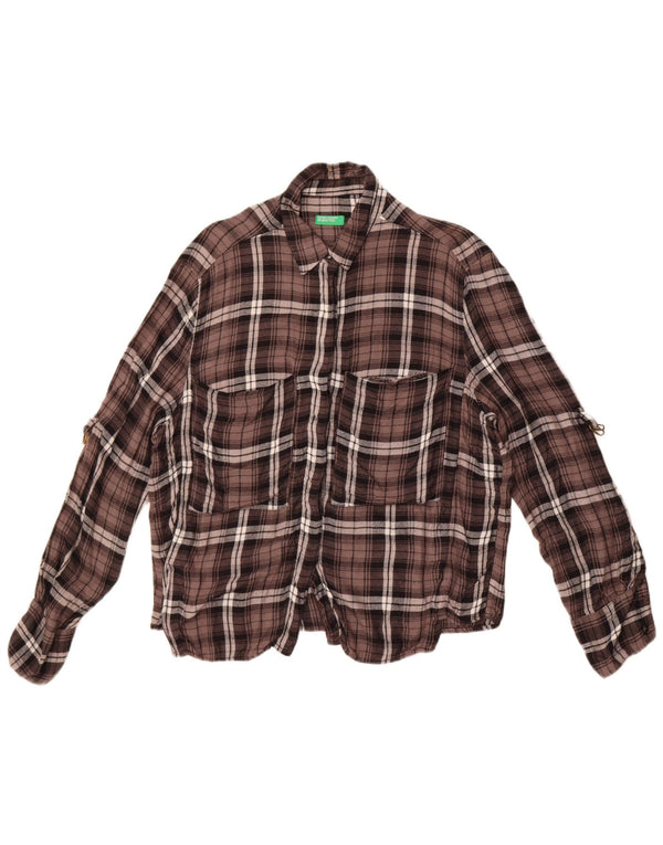 Benetton ženska košulja od flanela UK 14 veliki smeđi karirani