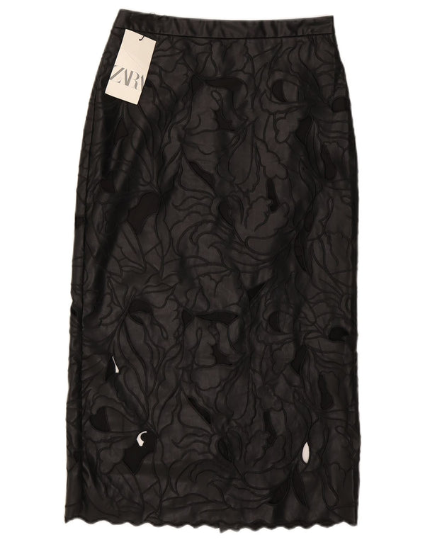 Zara ženska kožna suknja mala W26 crna cvjetna