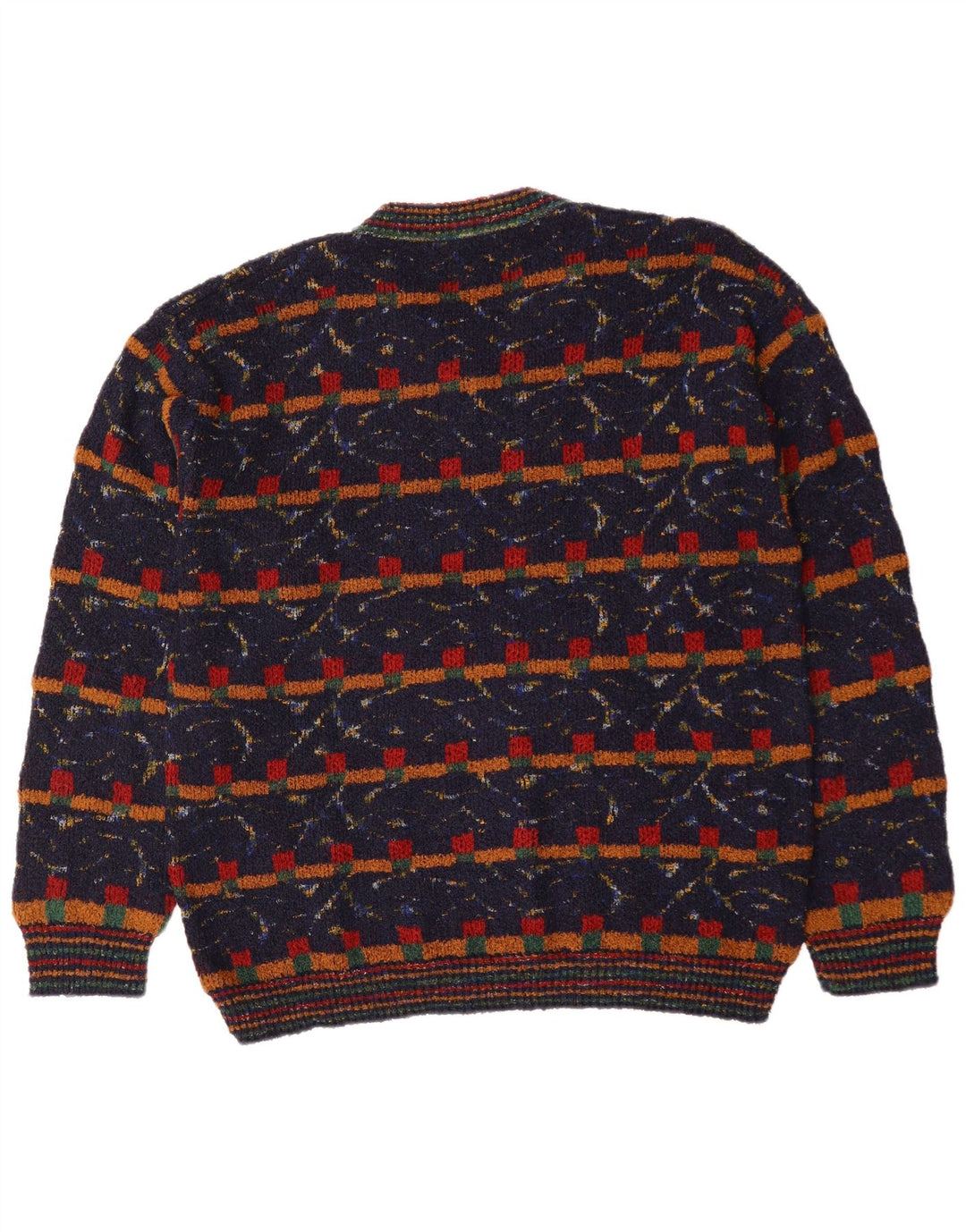 VINTAGE muški pulover s V-izrezom XL tamnoplava geometrijska vuna