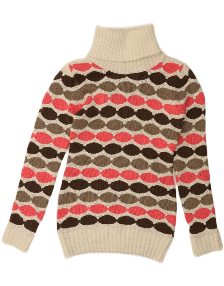 VINTAGE Womens Roll Neck Jumper Sweater UK 12 Medium Off White Geometric Vintage Vintage and Second-Hand Vintage from Messina Hembry 