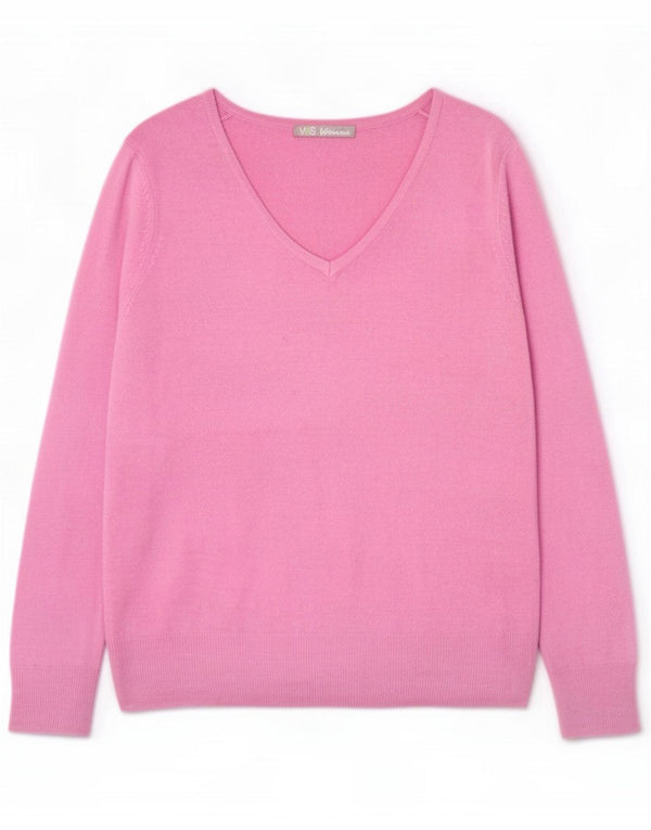 Marks & Spencer ženski džemper s V-izrezom UK 14 Large Pink Acrylic
