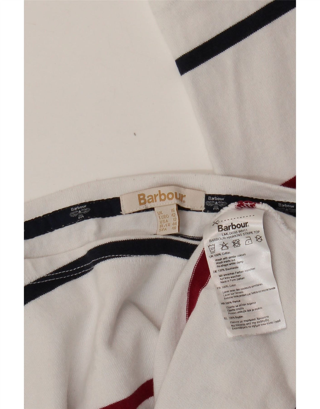 BARBOUR Ženska majica dugih rukava UK 16 Veliki pamuk na bijele pruge