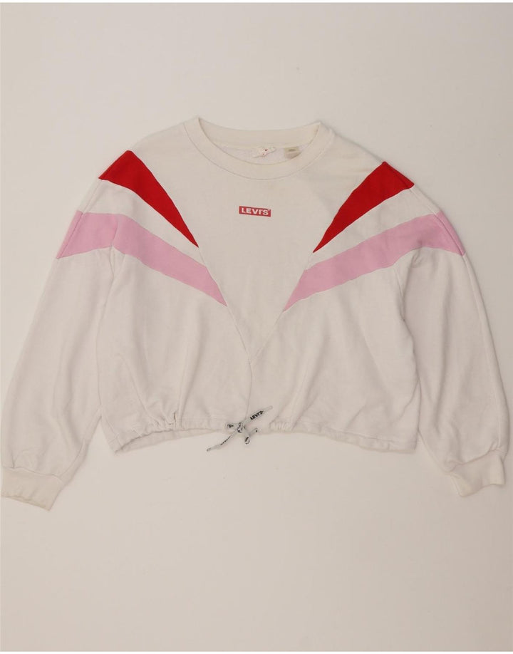 LEVI'S Womens Oversized Crop Sweatshirt Jumper UK 16 Large White Vintage Levi's and Second-Hand Levi's from Messina Hembry 