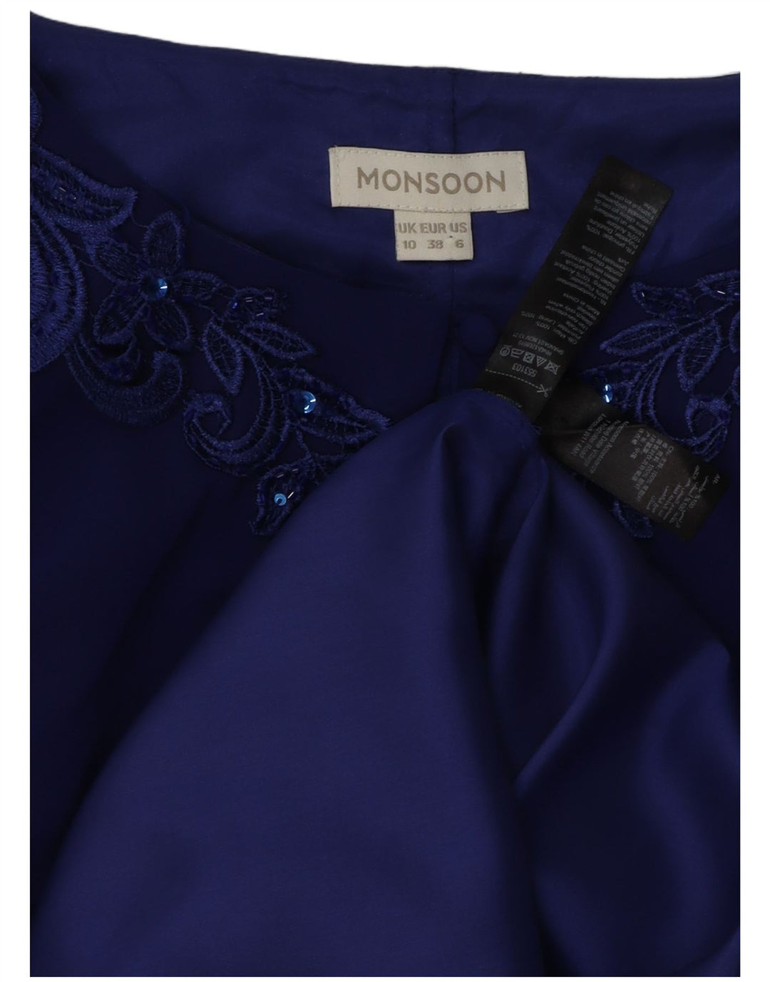 MONSOON ženska pomaknuta haljina bez rukava UK 10 Mala plava cvjetna acetat