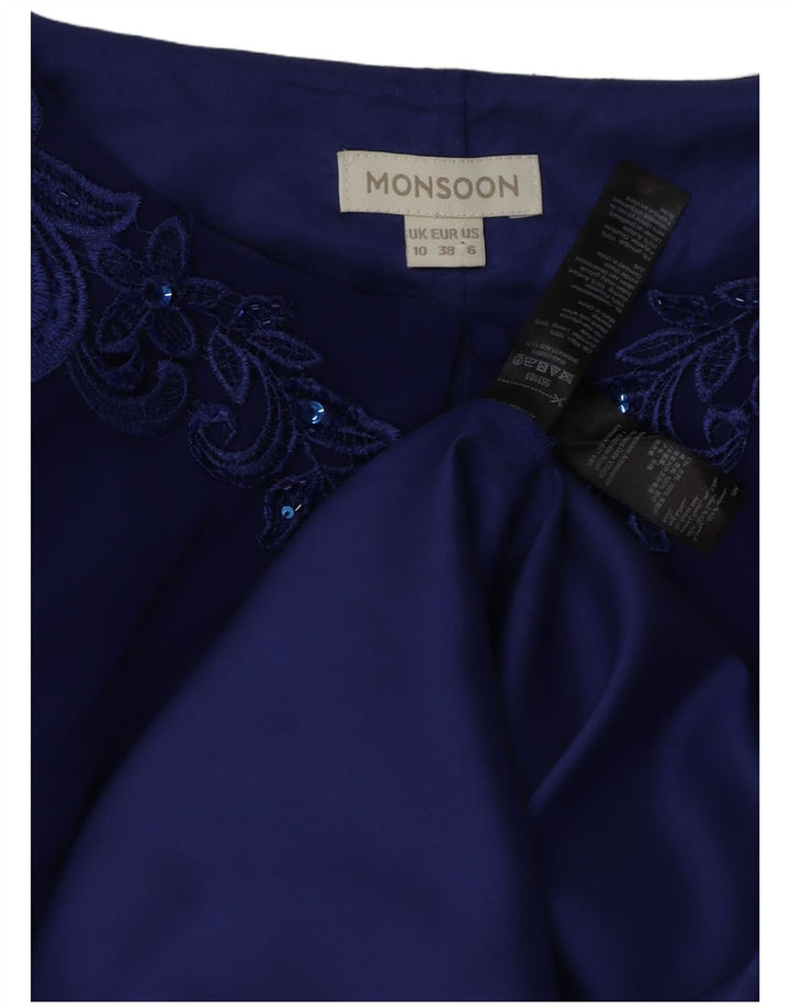 MONSOON ženska pomaknuta haljina bez rukava UK 10 Mala plava cvjetna acetat