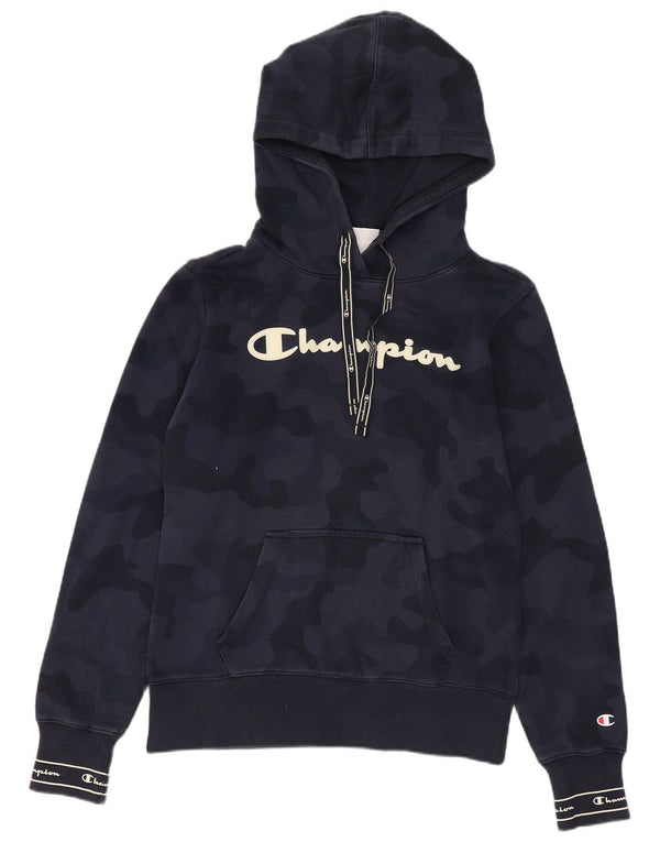 CHAMPION Womens Graphic Hoodie Jumper UK 10 Small Navy Blue Camouflage