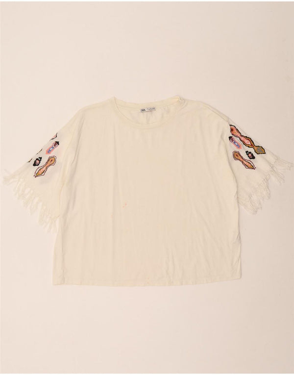 Zara Womens T-Shirt Top UK 16 Large White Cotton