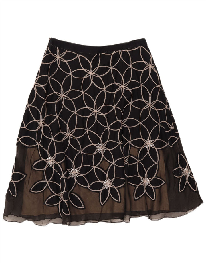 MONSOON ženska suknja A-kroja UK 12 srednje W30 crni cvjetni pamuk