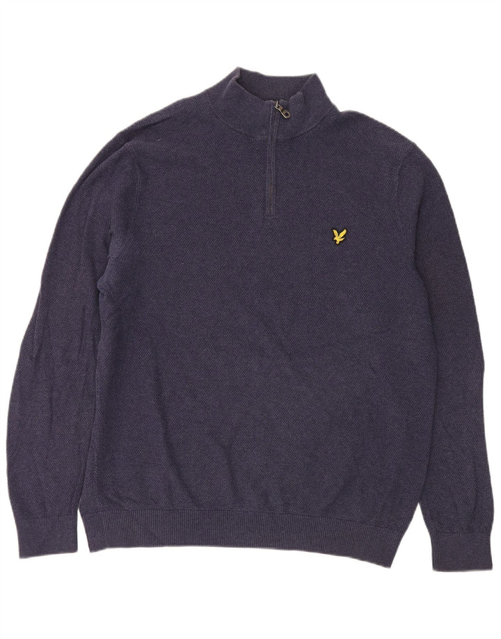 Lyle & Scott muški džemper s izrezom i velikim tamnoplavim pamukom