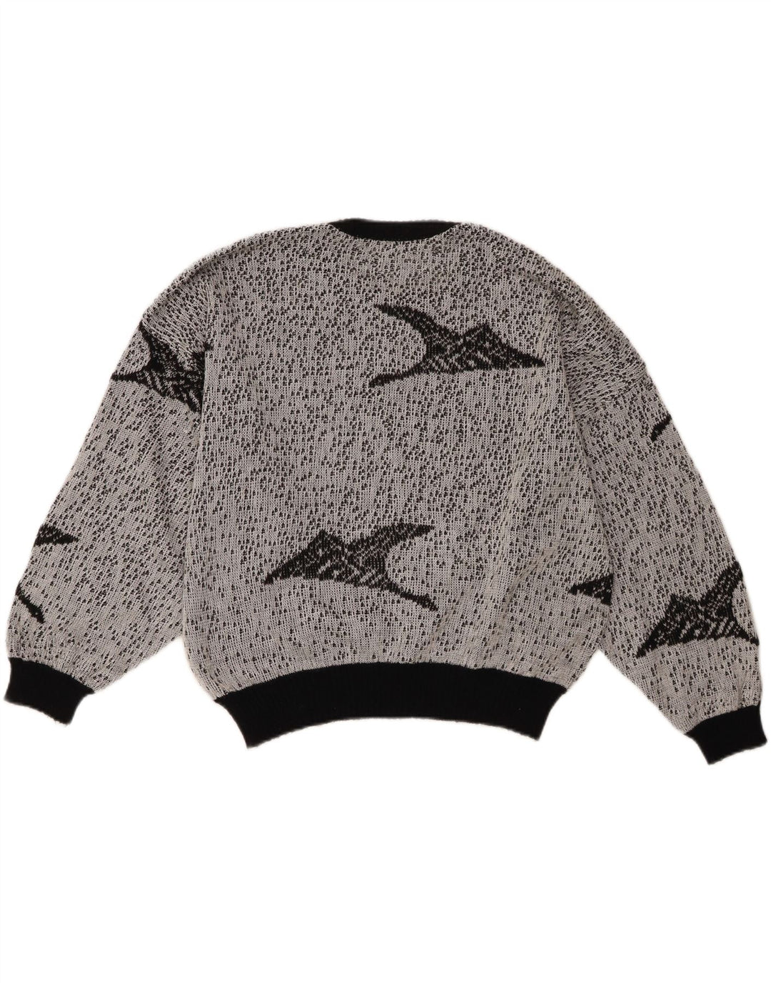 Vintage ženski kratki džemper s apstraktnim uzorkom s okruglim izrezom UK 18 XL sivi