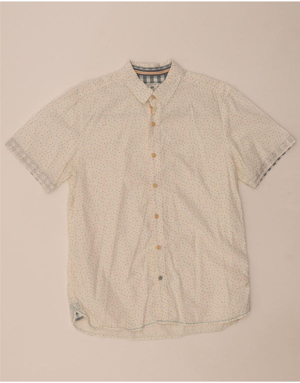 WHITE STUFF Muška klasična košulja kratkih rukava Mala bijela pamučna točkasta majica