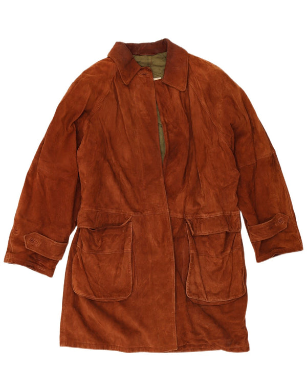 Conbipel Womens Oversized Suede Overcoat IT 42 Medium Brown Leather