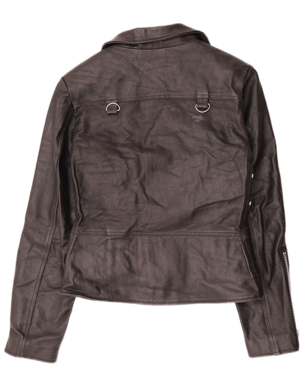 VINTAGE ženska kožna biciklistička jakna UK 12 Srednja crna koža