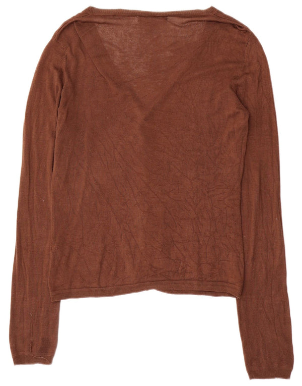 Zara ženski kardigan pulover UK 16 Large Brown Rayon