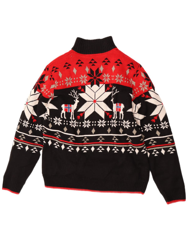 Muški šerpa pulover s izrezom i patentnim zatvaračem Nebulus UK 40 Srednje crni Fair Isle