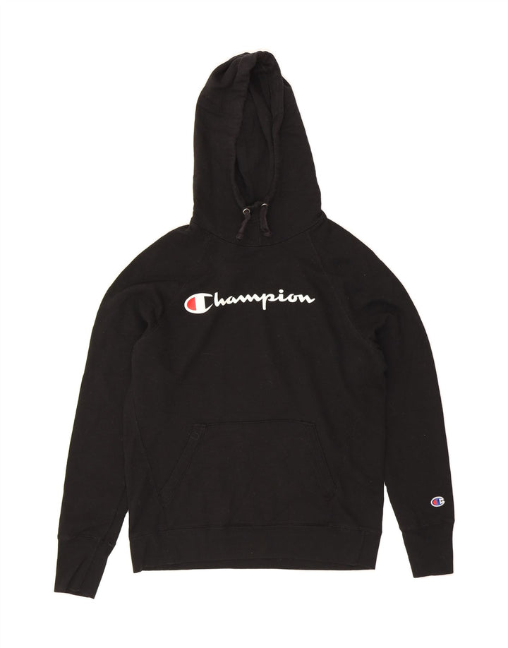 CHAMPION Mens Graphic Hoodie Jumper Small Black Vintage Champion and Second-Hand Champion from Messina Hembry 