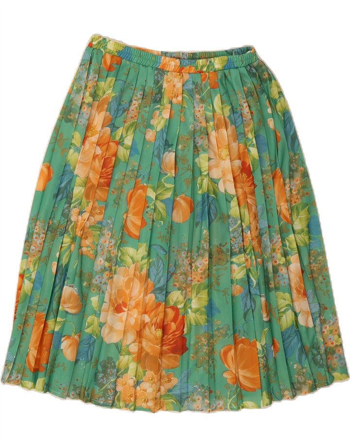 VINTAGE Womens Pleated Skirt W28 Medium  Green Floral Polyester Vintage Vintage and Second-Hand Vintage from Messina Hembry 