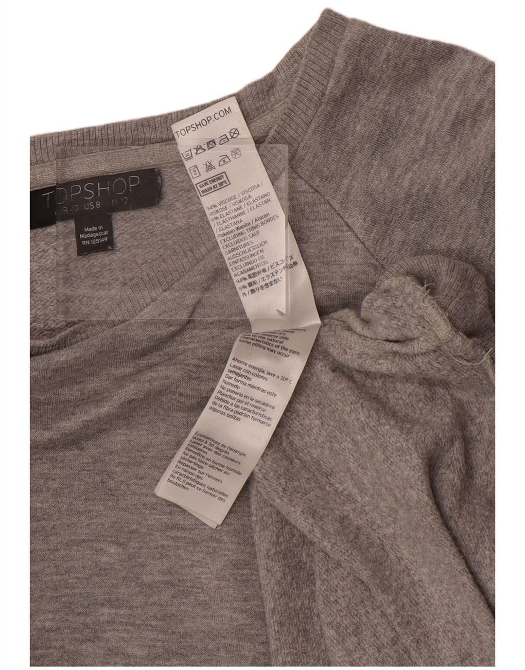 Topshop ženska majica prekomjerne veličine UK 12 srednje siva viskoza