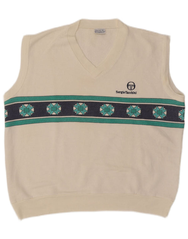 Sergio Tacchini muški prsluk bez rukava XL bijeli geometrijski akril