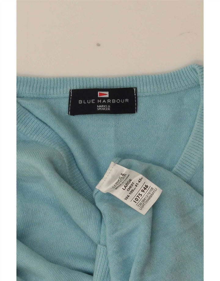 Marks & Spencer muški plavi Harbor džemper s V-izrezom, veliki akril